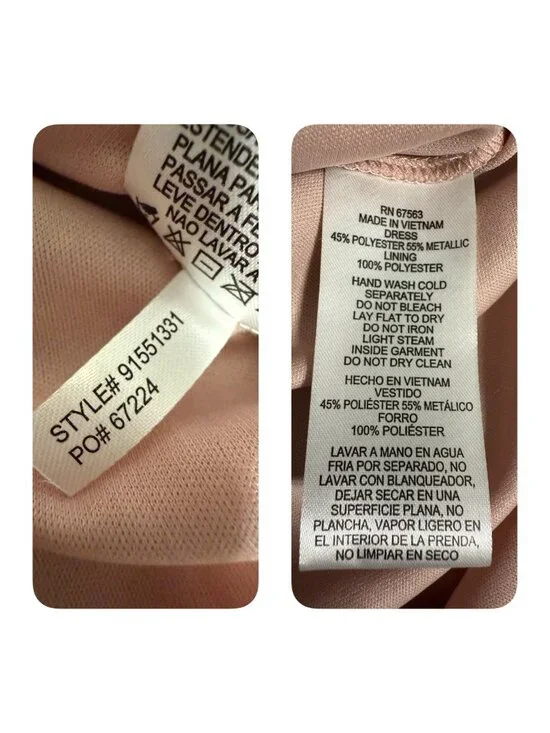 SLNY Tiered Metallic Shift Dress Womens 14 Faded Rose Flutter Sleeve Formal - Picture 9 of 10